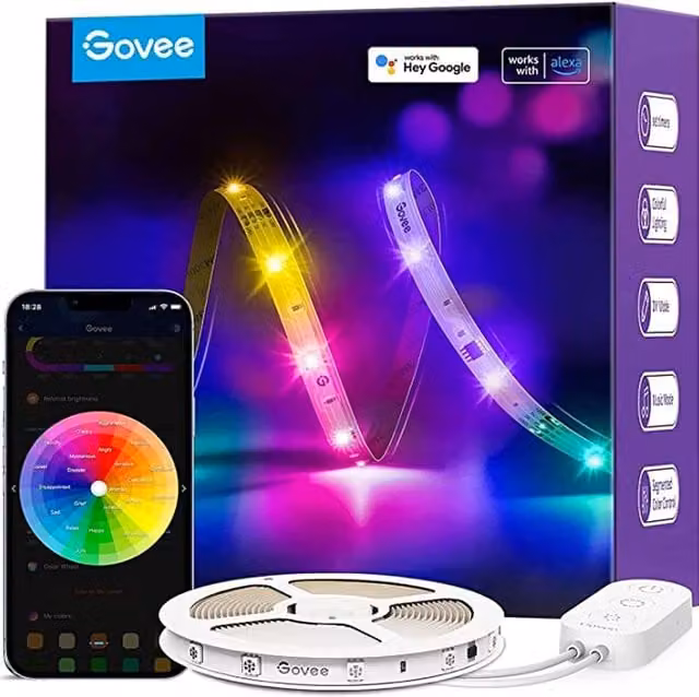 Govee RGBIC LED Strip Lights, Black and Multicolour, with WiFi and Bluetooth Connectivity