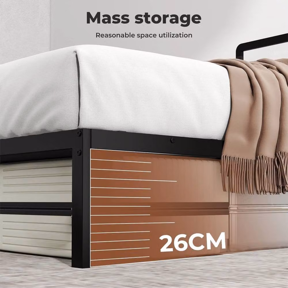 VOGREX Black Heavy Duty Metal Double Bed Frame Platform with Headboard W/D/H: 135 x 190 cm – 3
