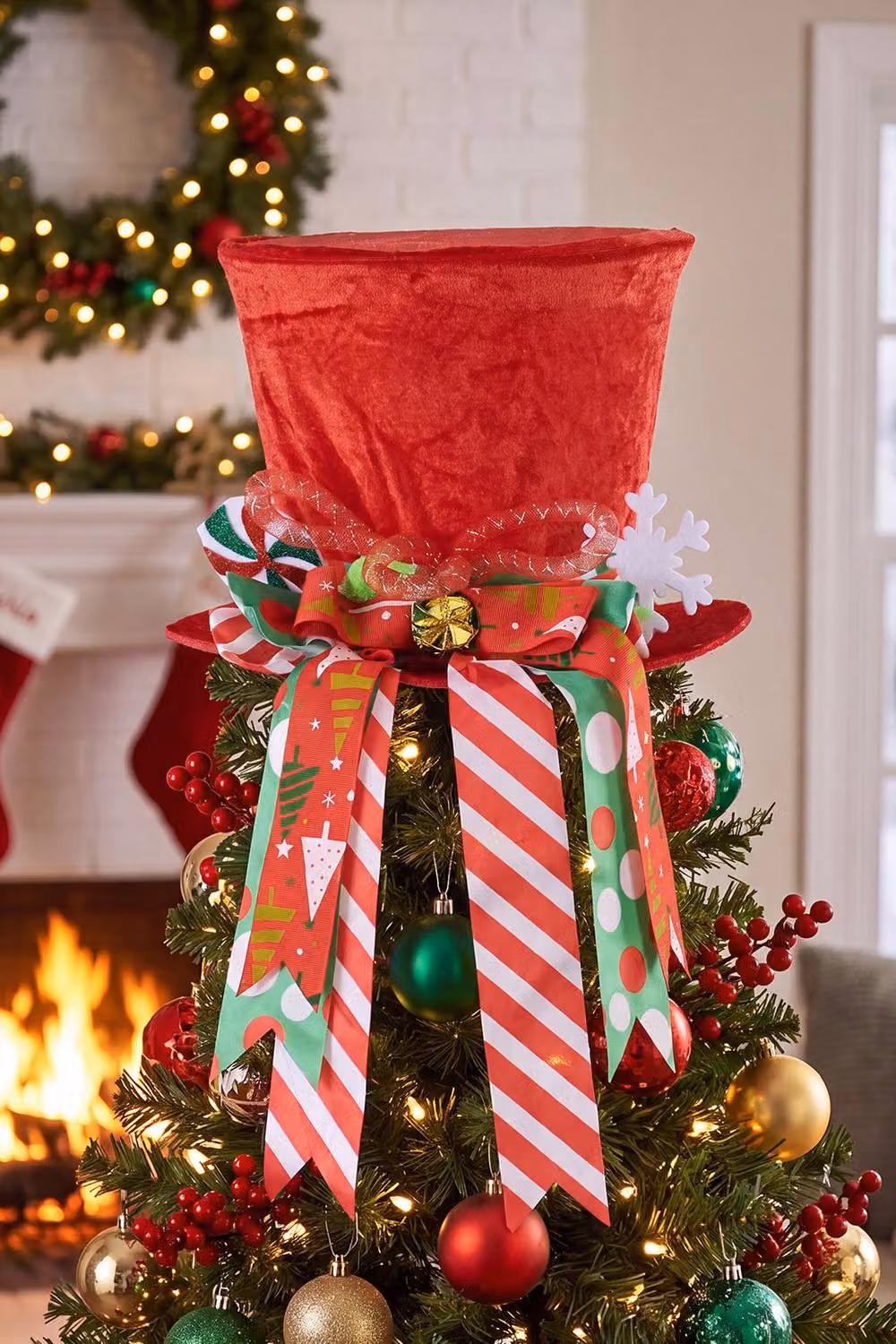 Living and Home Red and White Santa Hat Christmas Tree Topper – 3
