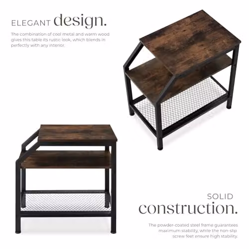 tectake 3-Tier Industrial Style Side Table with Black Metal Frame and Brown MDF Tiers, W/D/H: 58.5 x 36.5 x 59.5 cm – 5