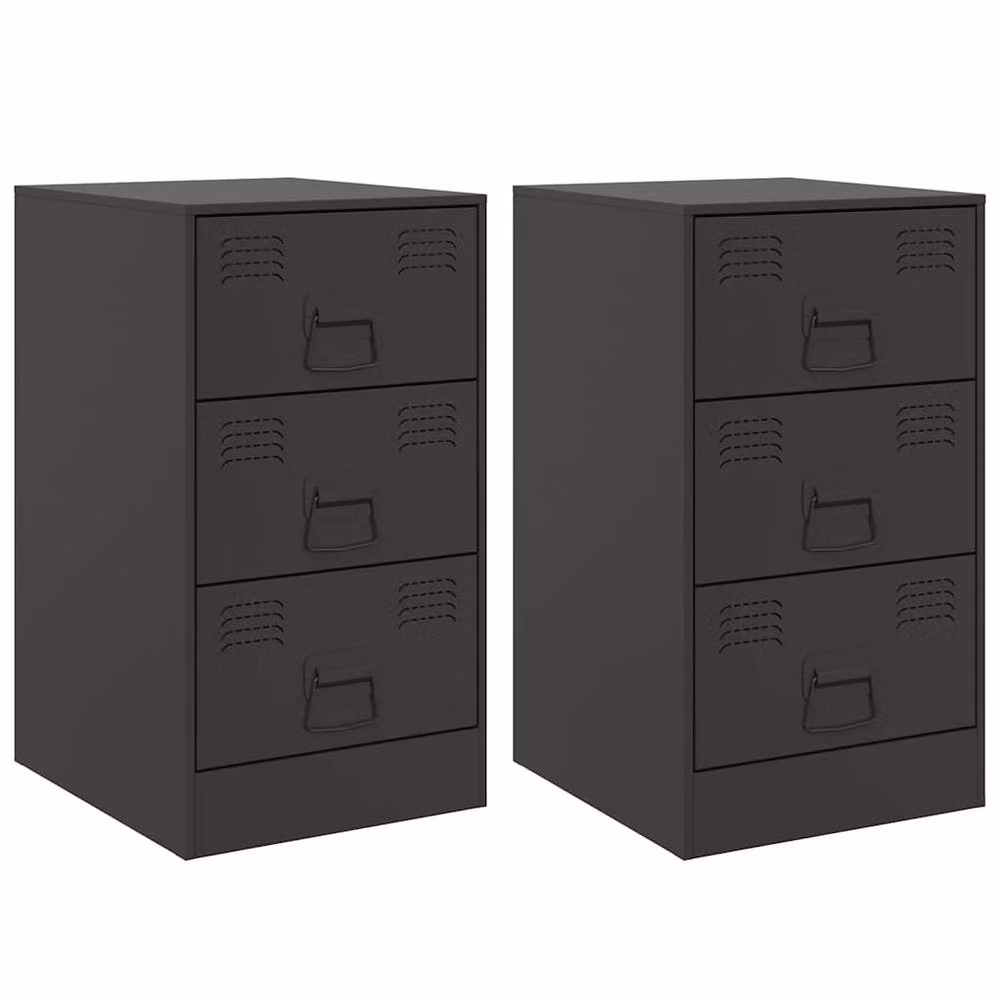 Berkfield Home Set of 2 Stylish Black Steel Bedside Cabinets, W/D/H: 34.5 x 39 x 62 cm – 2