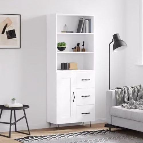 vidaXL White Industrial Highboard with Hinged Doors and Internal Shelves, W/D/H: 69.5 x 34 x 180 cm – 2