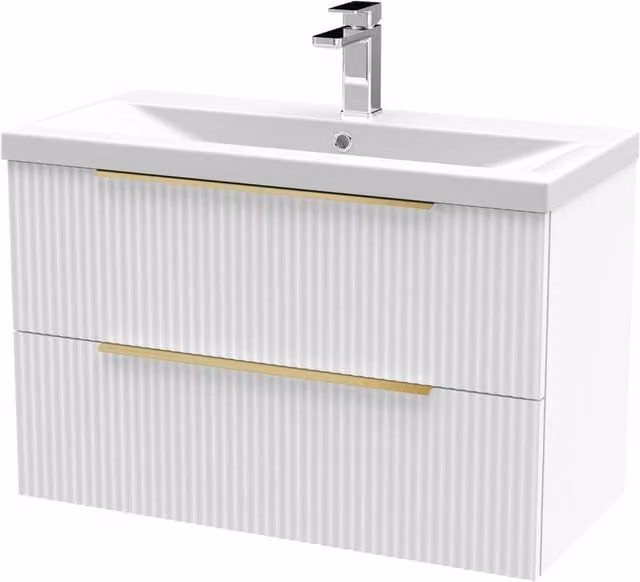 Balterley Fluted Front Wall Hung 2 Drawer Vanity Basin Unit, Satin White, Width: 80 cm – 1
