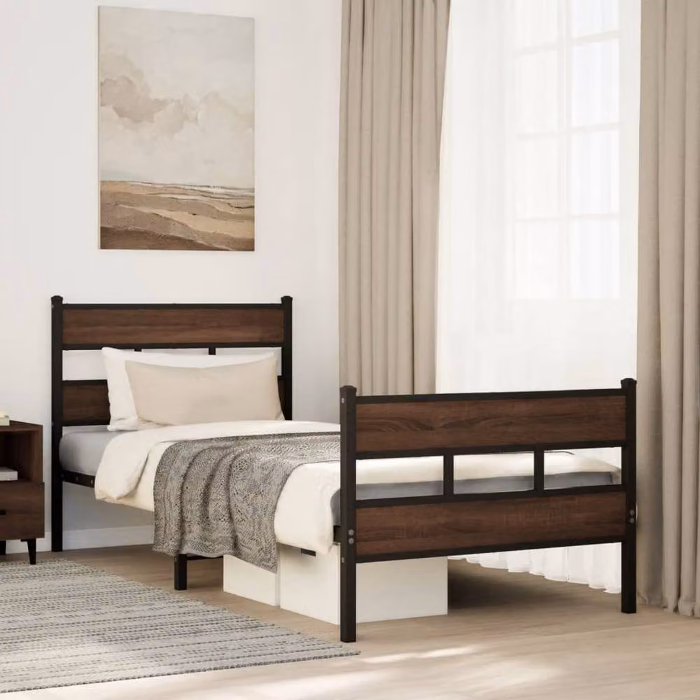 Berkfield Home Metal Bed Frame with Headboard and Footboard, Brown, W/D/H: 90 x 200 x 91.5 cm – 2