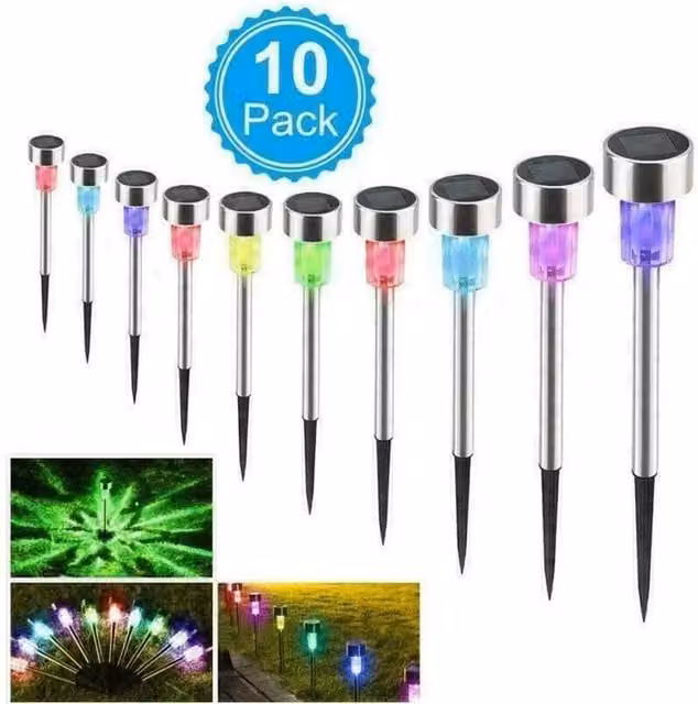 NESTLUNE 10-Pack Multicolour Solar Stake Lights for Garden, Patio and Path Decor