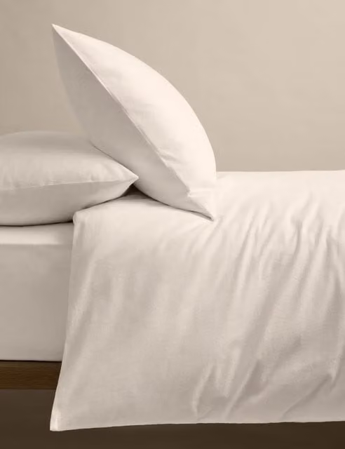 M&S White Plain Pure Cotton Brushed Flannelette Bedding Set, 200 x 200 cm
