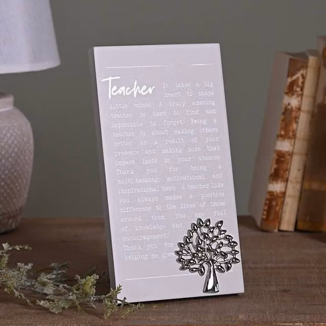 Moments Thank You Teacher Freestanding Metal Plaque in Grey and Silver