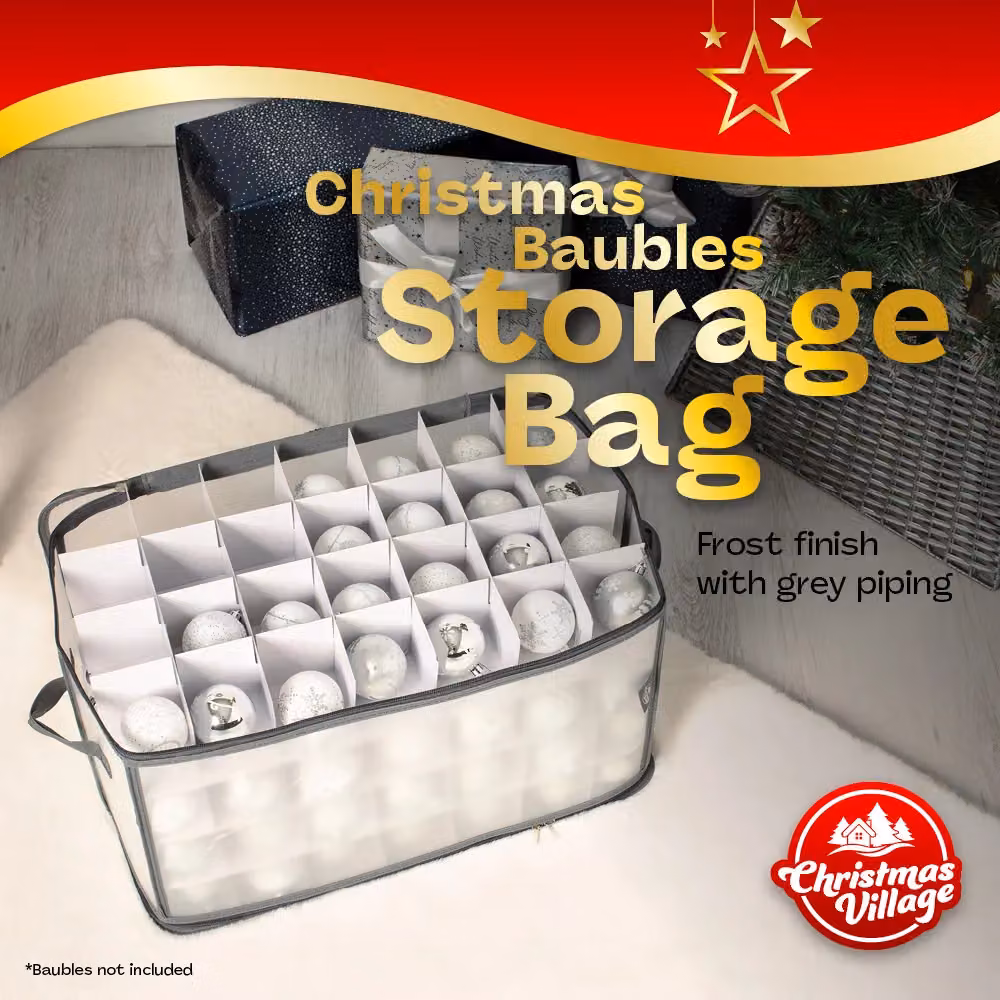 Christmas Village Christmas Bauble Storage Cube Bag with Dividers and Handles for 112 Ornaments, Red and Grey, W/D/H: 53 x 30 x 30 cm – 2