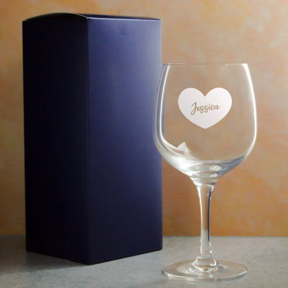 Uniqueful Personalised Spanish Gin Copa Balloon Cocktail Glass with Heart Design in Clear – 2