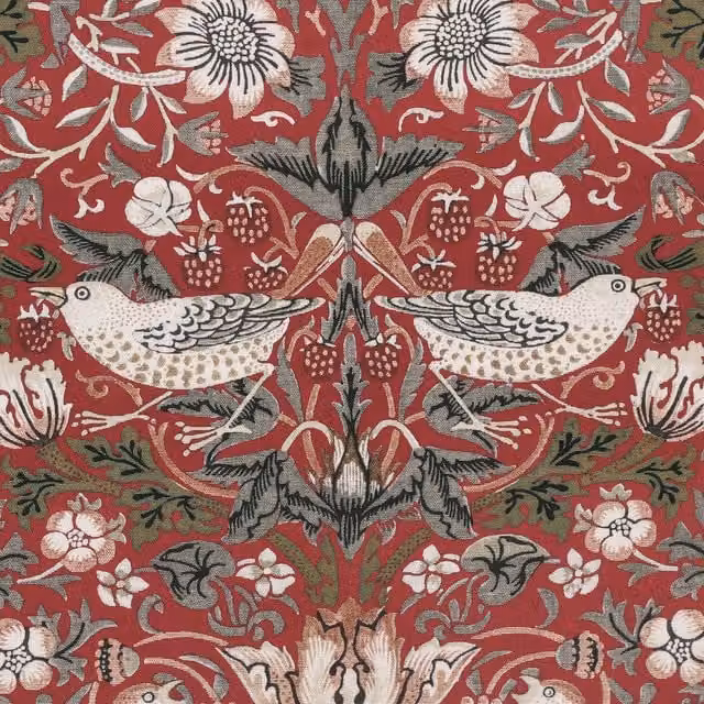 William Morris Strawberry Thief Red Floral Printed Cotton Fabric