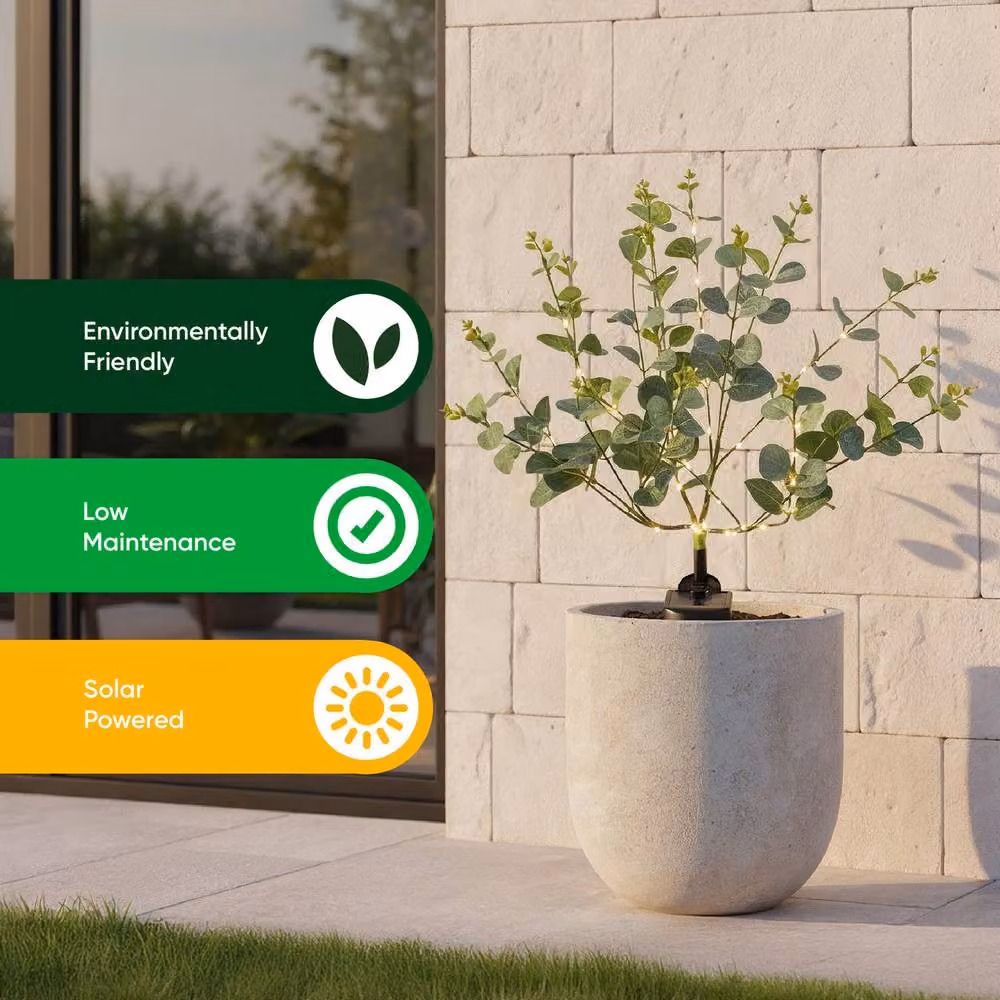 Gardenwize Solar Eucalyptus Tree Stake Light with Warm White LED in Green – 4
