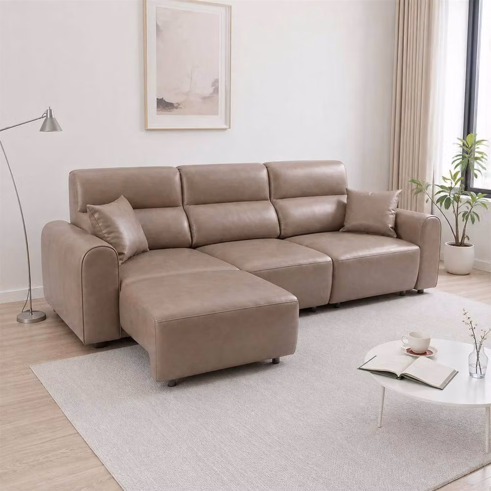 Furnishings For Less UK Corby 3 Seater Electric Recliner Sofa in Beige Synthetic Leather High Back – 2