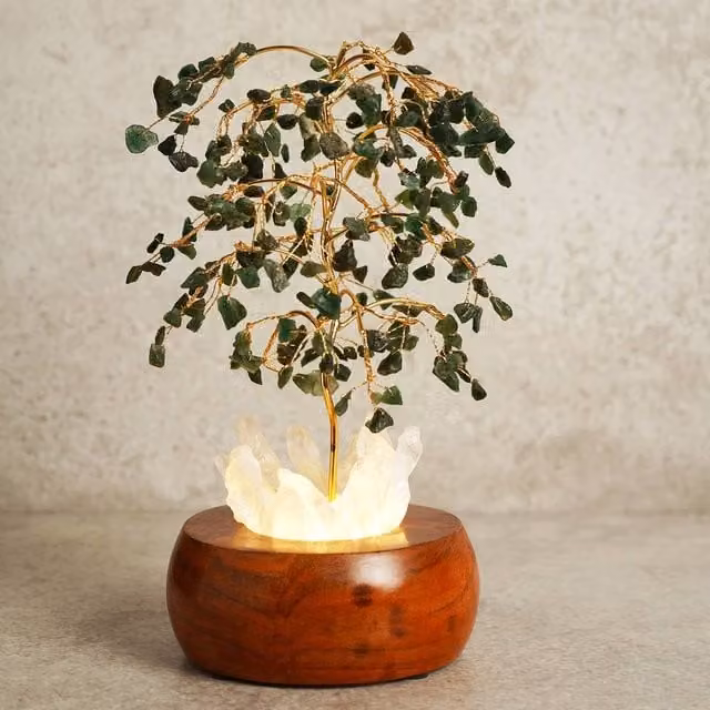 Serenity Aventurine LED Glow Tree in Green with Crystal and Wood Accents – 1