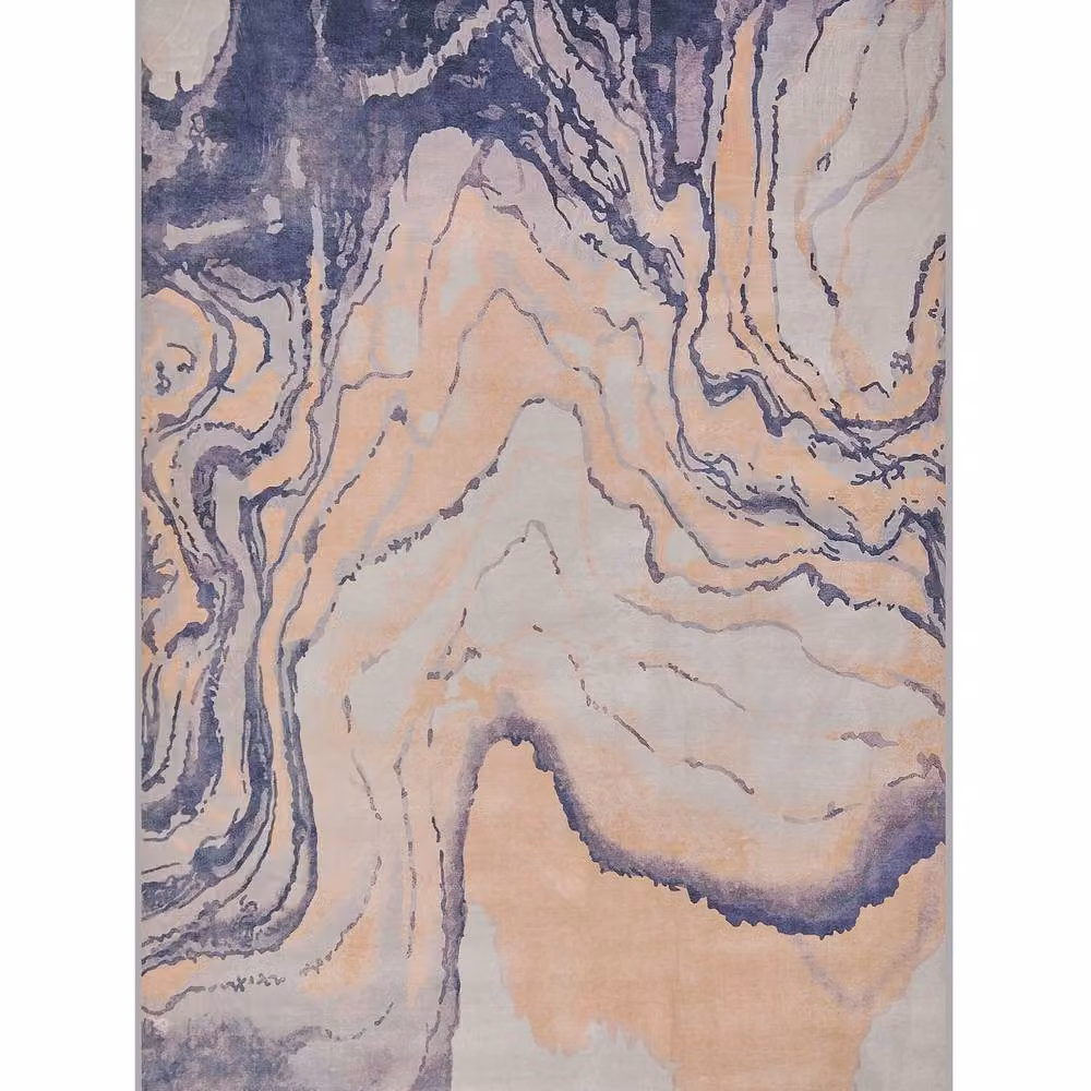 Wyld and Coco Marbled Woven Polyester Area Rug in Beige, Blue and Multicolour, W: 140 cm, D: 200 cm – 2