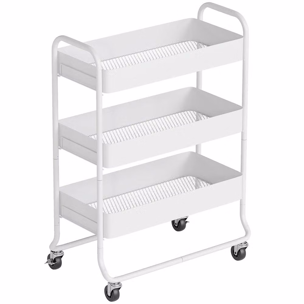 Wyld Haus White 3 Tier Metal Rolling Utility Trolley with Mesh Baskets – 2