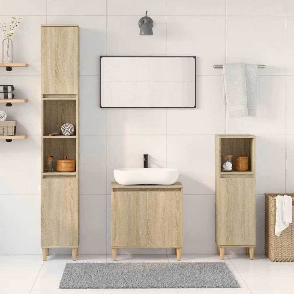 Berkfield Home 3 Piece Freestanding Bathroom Furniture Set in Sonoma Oak and Beige – 1