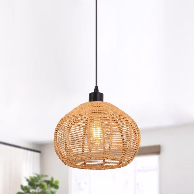 Garwarm Single Globe Rattan Pendant Light in Bronze with Adjustable Height and Dimmable Functionality – 1