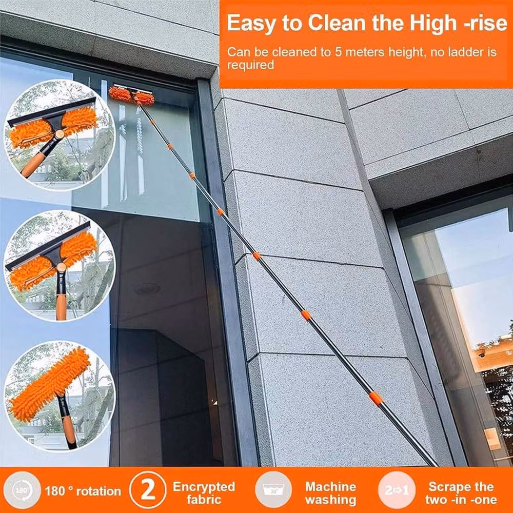 FLAVORA Orange Window Glass Cleaning Squeegee with Scraper and Microfibre Rubber – 4