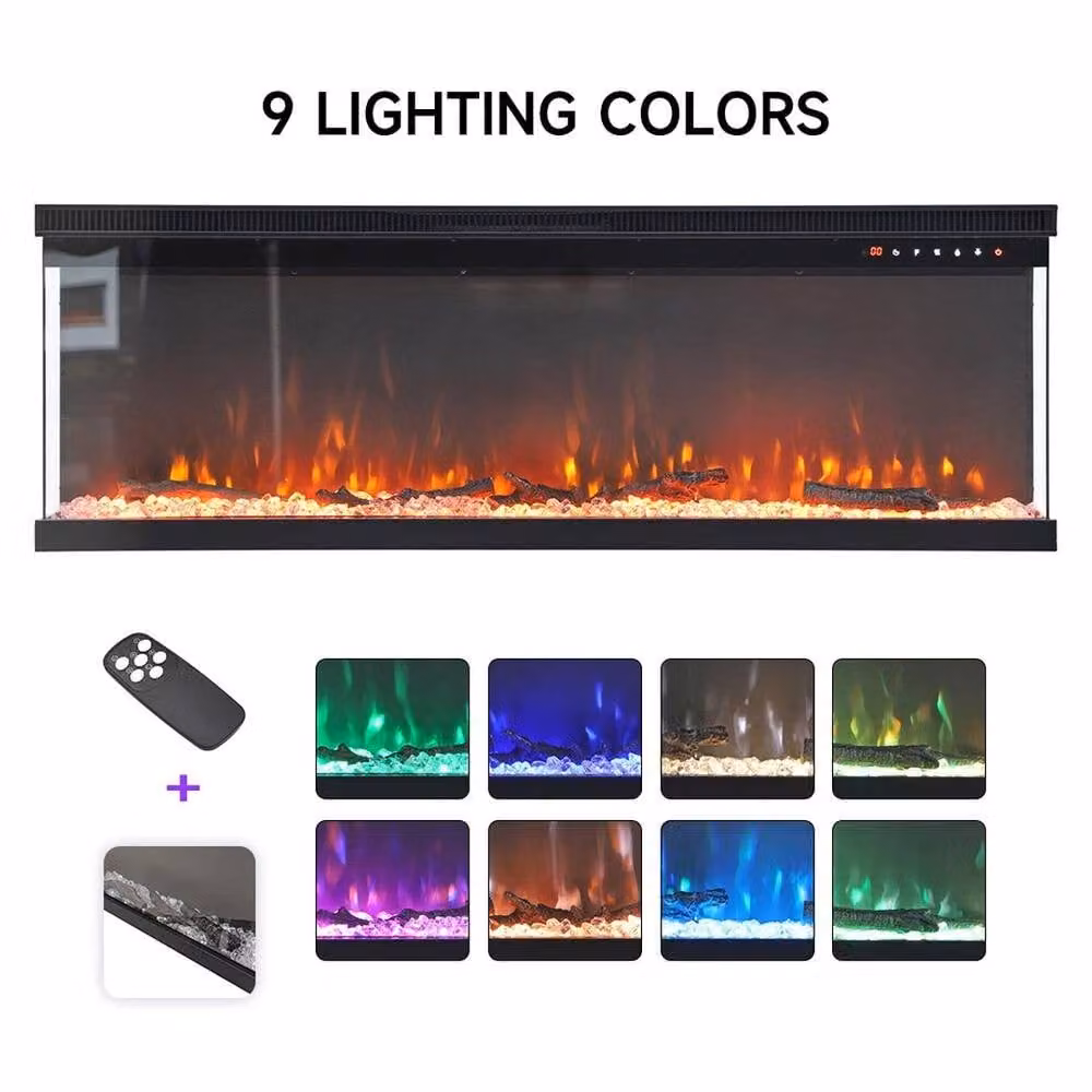PAWNORA Electric 3 Sided Media Fire Standing Heater with 9 Flames in Black, W: 152.4 cm, H: 44.0 cm – 4