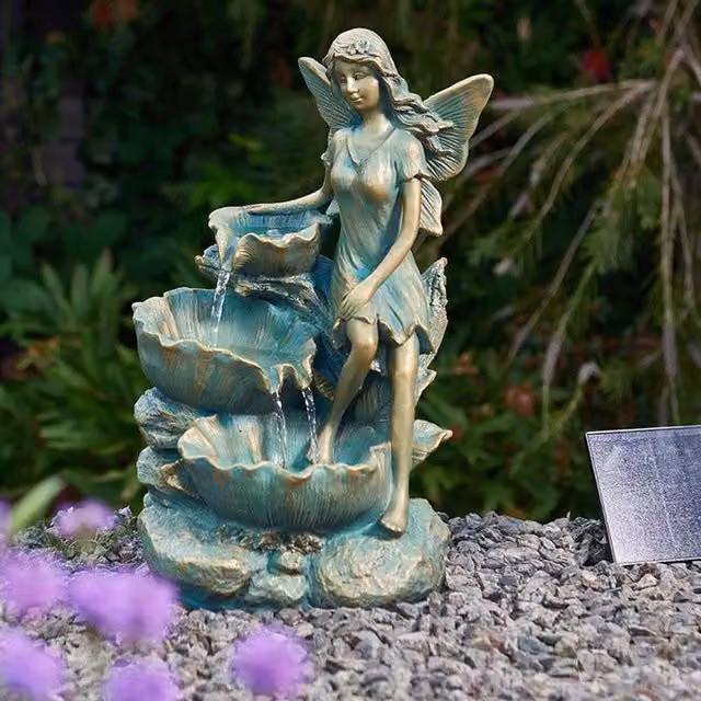 Garden Mile Fairy Cascade Solar Tabletop Water Feature Fountain in Green and Gold