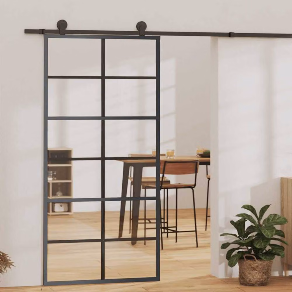 Berkfield Home Sliding ESG Glass and Aluminium Door, Black, W: 90 cm, H: 205 cm – 2