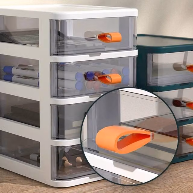 EONLION 4 Tier Small Desktop Storage Drawers in White, W: 60.0 cm, D: 60.0 cm