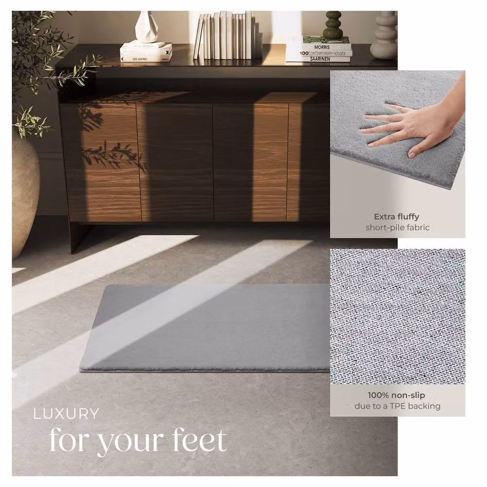 tectake Grey Fluffy Short-Pile Rug, Washable and Allergy-Friendly with Non-Slip Underside, W/D: 60 x 110 cm – 3