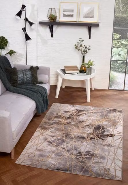 Celebrity Interiors Bianco 185TA Grey and Gold Rectangular Rug, W: 160 cm, D: 225 cm – 1