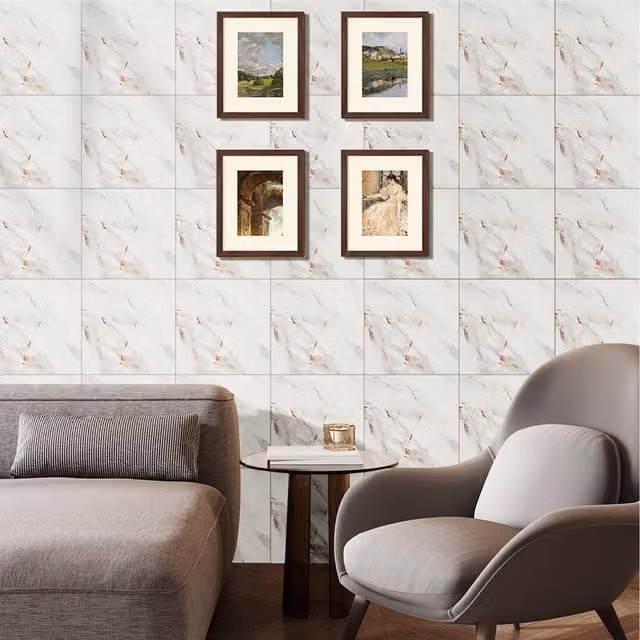 Livingandhome Set of 10 Calacatta White Marble PVC Adhesive Wall Stickers