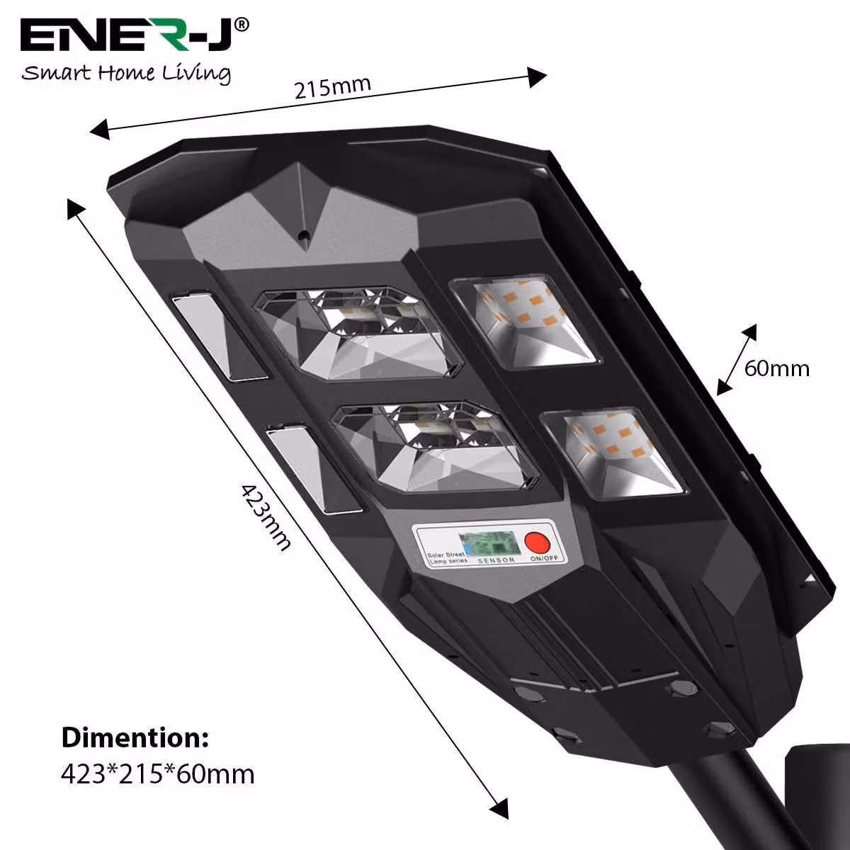 ENER-J 70W Solar Streetlight with 6V 8W Solar Panel, 6000 mAh Battery and Remote Control, Cool White – 5