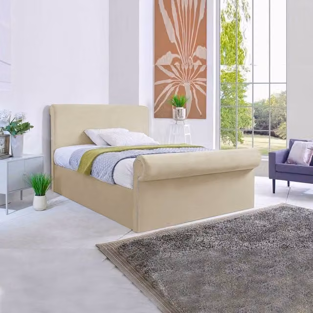 Desire Deco Super Sleigh Bed Frame in Yellow Velvet, W/D/H: 120 x 200 cm