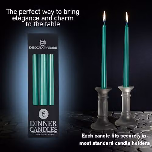 Deco Express Set of 6 Classic Unscented Taper Candles in Green – 3