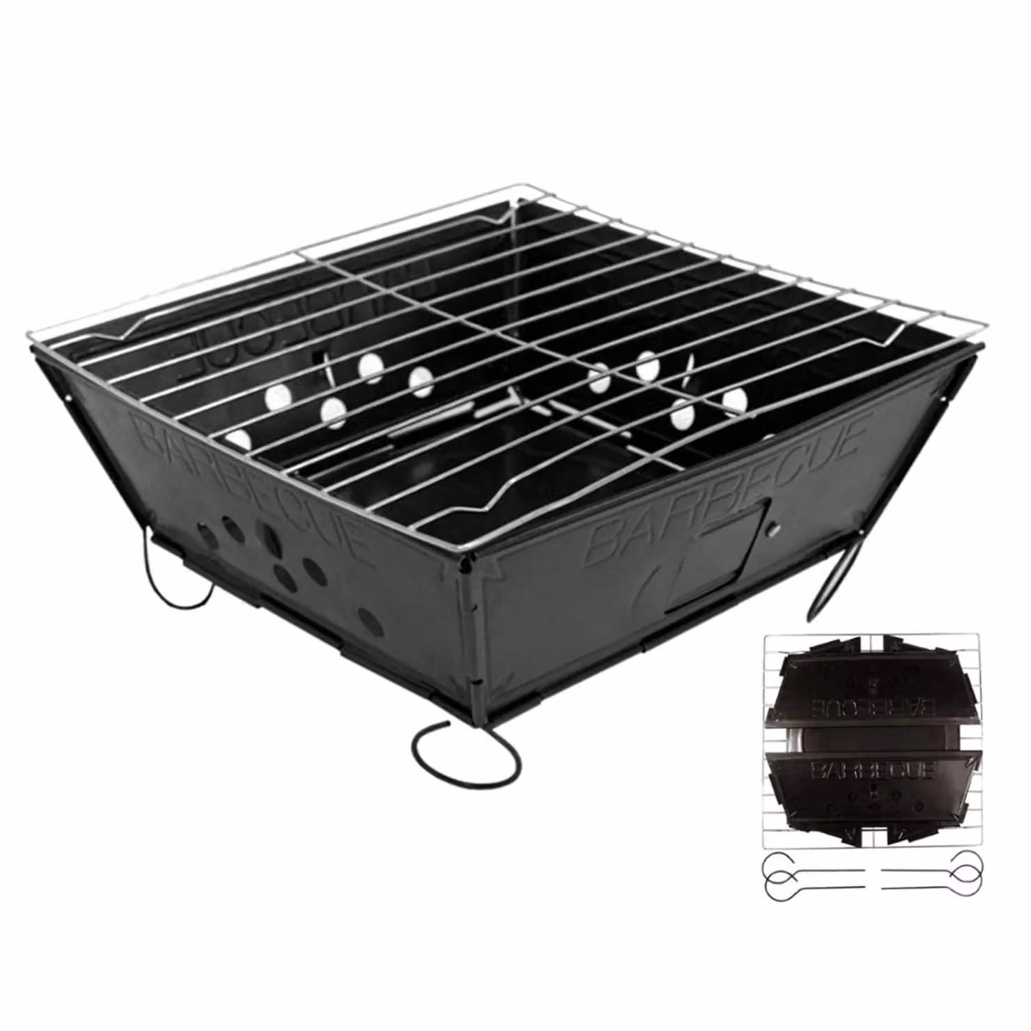 Monstershop Portable Folding BBQ in Black with 700g Oak Wood Smoking Chips – 2