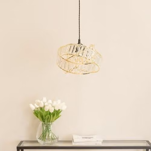 ValueLights Gold and Transparent Acrylic Jewel Intertwined Rings Art Deco Ceiling Pendant Light Shade, Shade Width: 30 cm