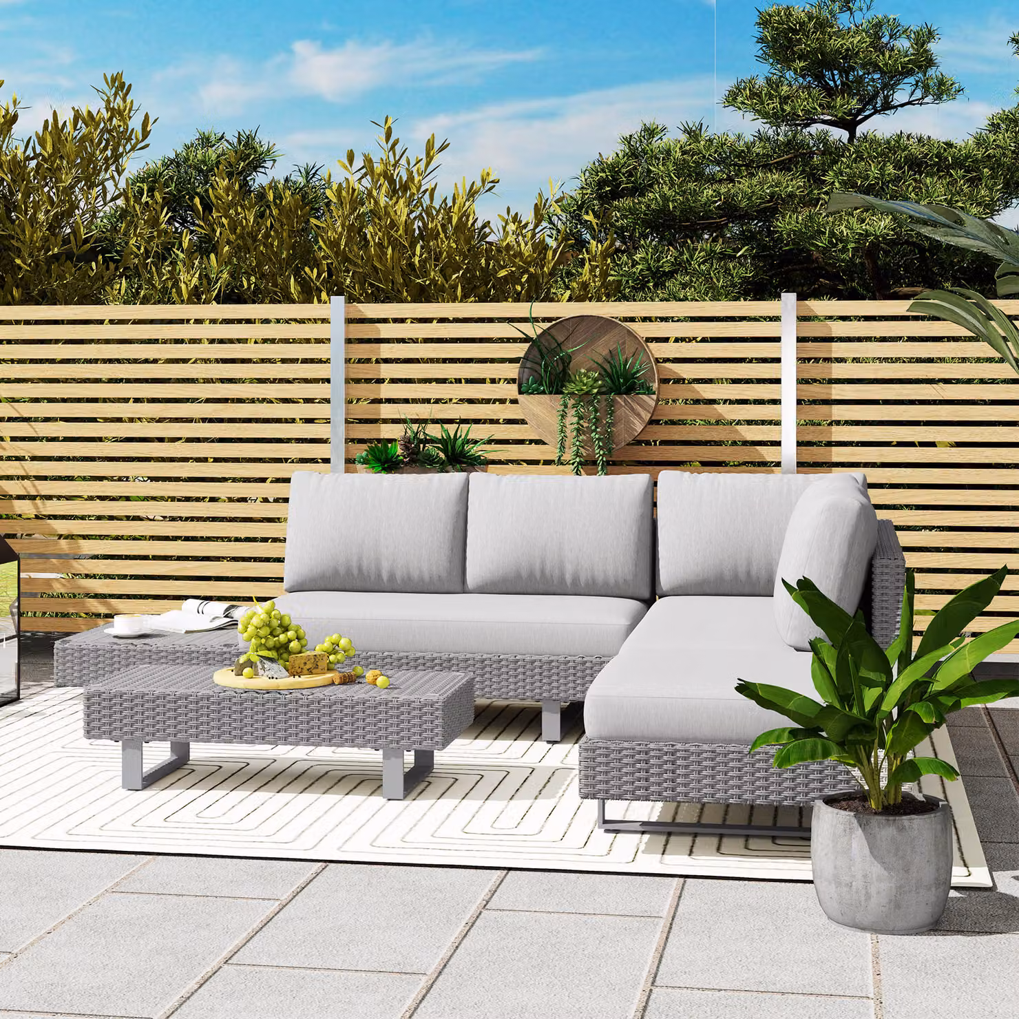 Outsunny 5-Seater L-Shape Rattan Wicker Sofa Set with Coffee Table and Cushions in Light Grey – 8