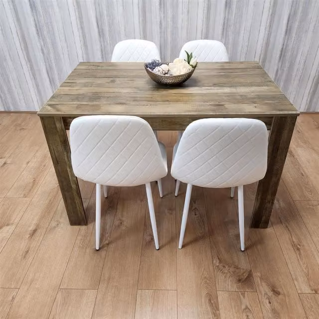 Kosy Koala Rustic Dining Set with Rectangular Table and 4 Gem Chairs in White and Brown