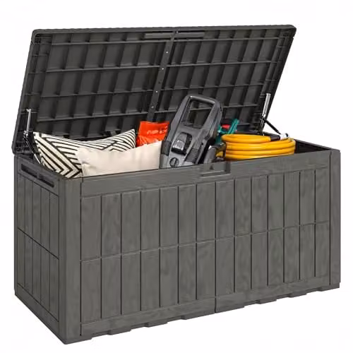 Outsunny 440L Waterproof Resin Garden Storage Box with Lockable Lid in Grey or Brown, W/D/H: 150 x 65 x 62 cm