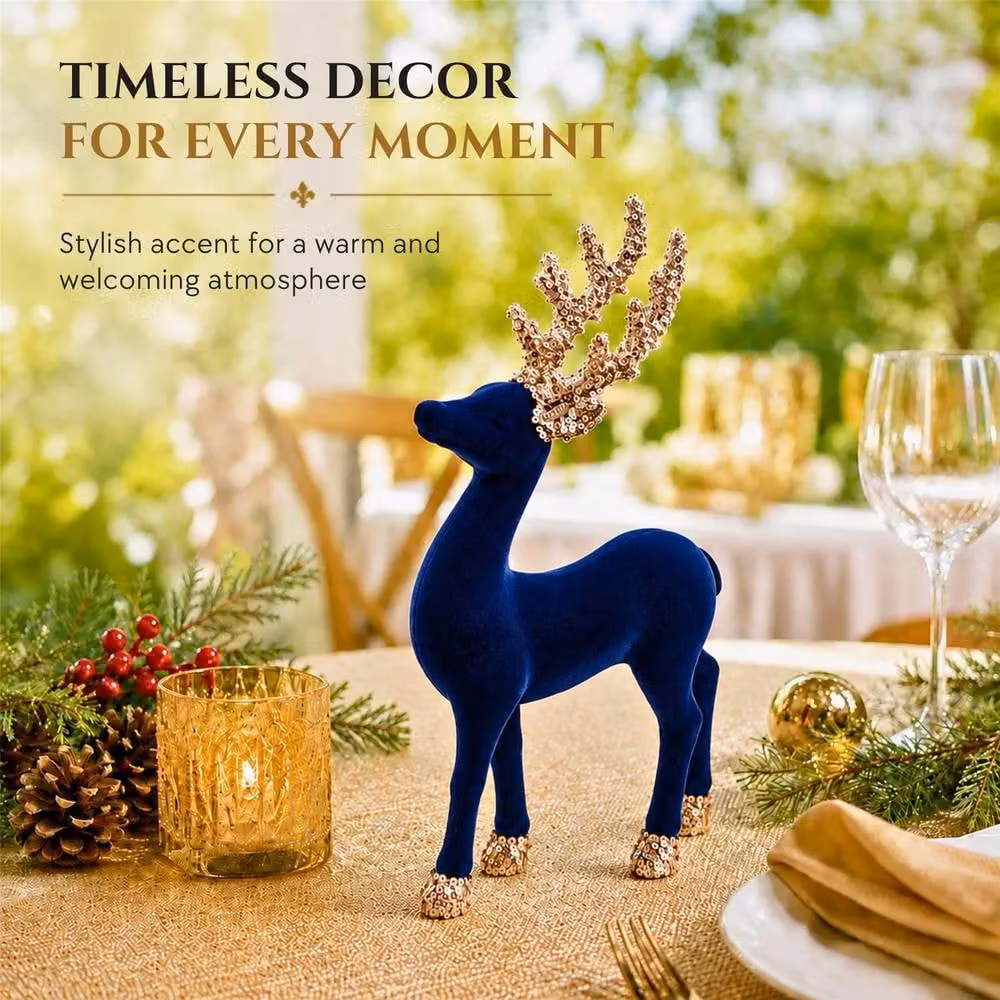 Shatchi Christmas Reindeer Figurine in Mid Blue, Height: 23 cm – 5