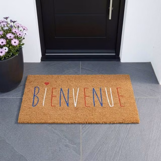 Garden Greatness Bienvenue Natural Coir Doormat, Brown and Beige, W: 75 cm, D: 45 cm, H: 1.5 cm