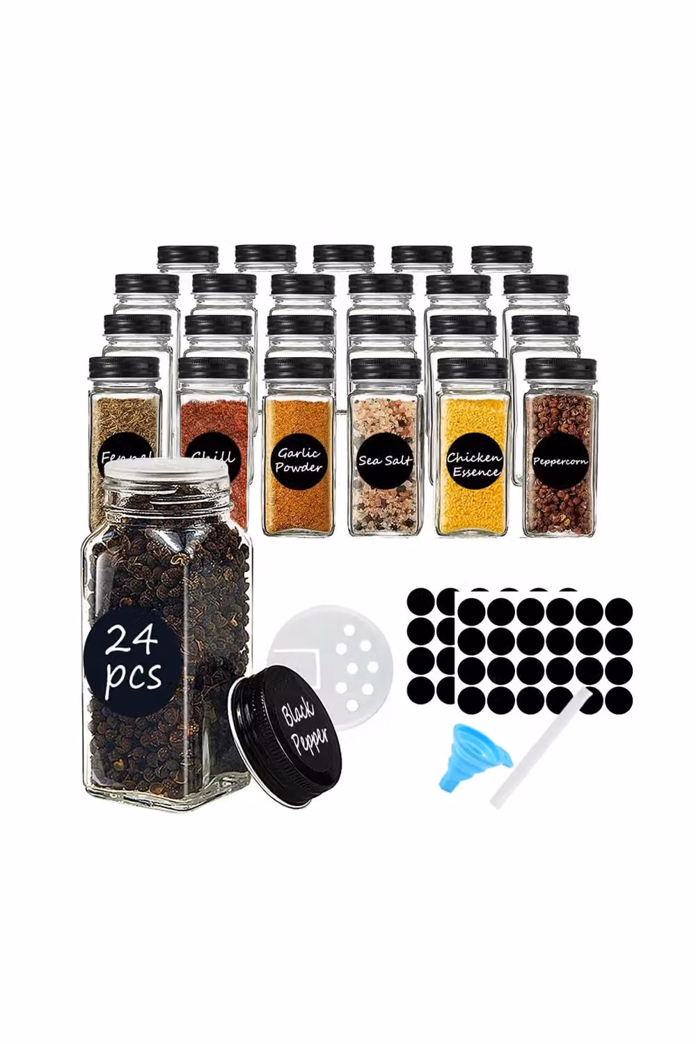 Living and Home Black Wall-mounted Spice Racks with 24 Glass Spice Jars, 120 ml each – 3