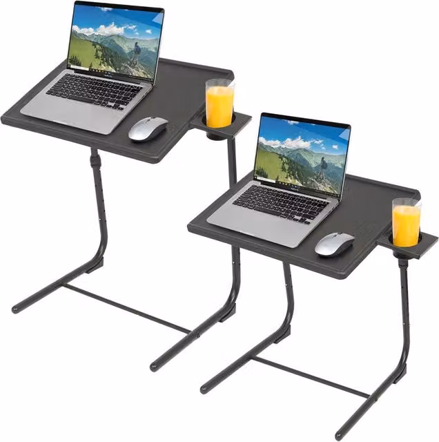 Harbour Housewares Height Adjustable Folding Laptop Tables in Black, Pack of 2