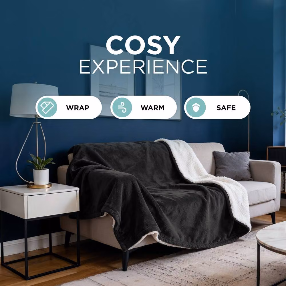 DMD Collective Black Fleece and Sherpa Electric Heated Blanket Throw, W/D/H: 150 x 200 cm – 6