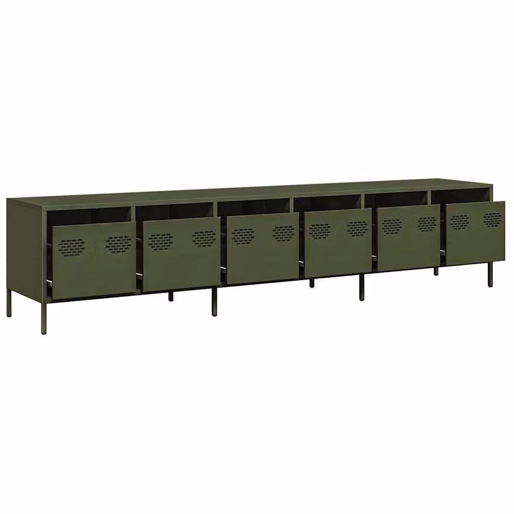 Berkfield Home Industrial TV Cabinet in Matt Olive Green, W/D/H: 202 x 39 x 43.5 cm – 4
