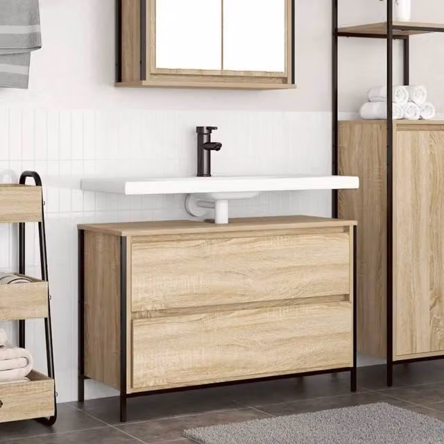 Berkfield Home Bathroom Basin Cabinet with Drawers, Sonoma Oak, Brown, W/D/H: 90 x 34.5 x 60 cm – 1