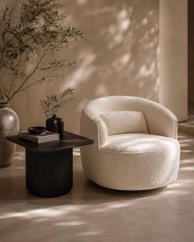 Tommy Franks Grace Swivel Lounge Chair in White Polar Bouclé