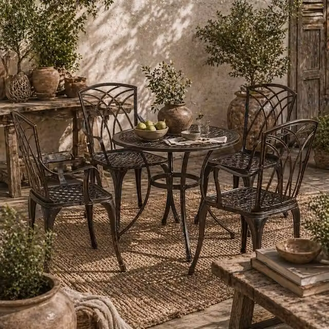Wyld Haus Sake 4 Seater Bronze Cast Aluminium Garden Dining Set with Round Table – 1