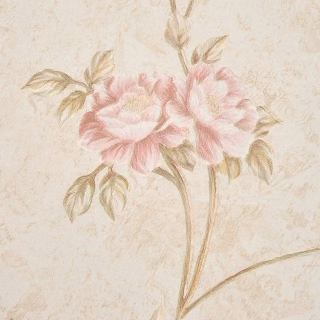 Livingandhome Vintage Non-Woven 3D Embossed Floral Botanical Wallpaper Roll in Beige, White and Pink