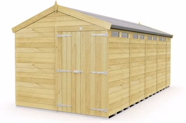 Buttercup Farm Apex Security Wooden Shed with Double Doors in Brown, L533 x W231 x H217 cm – 1