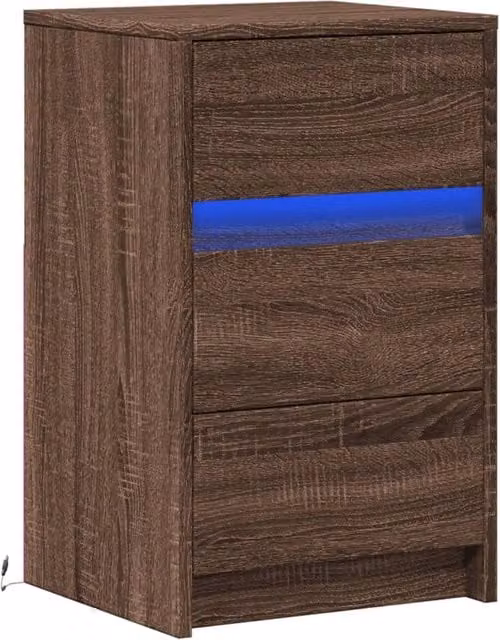 Berkfield Home Modern Bedside Cabinet with Integrated LED Lights in Brown Oak