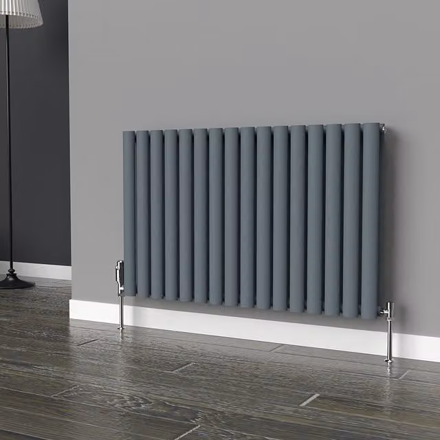 Lux Heat Oval Horizontal Coloured Radiator in Slate Grey, W: 960 mm, H: 600 mm